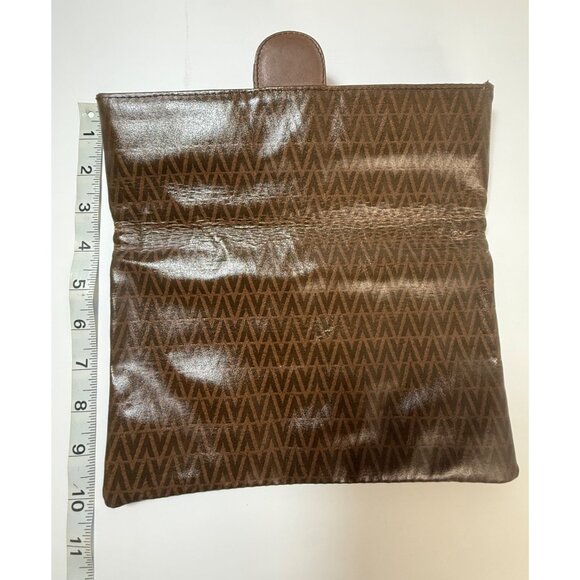 Authentic Valentino Vintage Brown V Monogram Clutch Foldover Faux Leather Womens - Picture 3 of 10